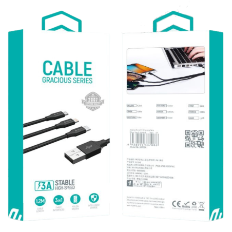 Câble 3 en 1- DEVIA Gracious Series - 5V 3A - Tressé - 1.2M — Devia · Smarty Paris 18e